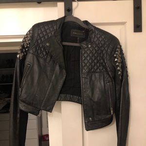 BCBG Black Cropped Leather Jacket
